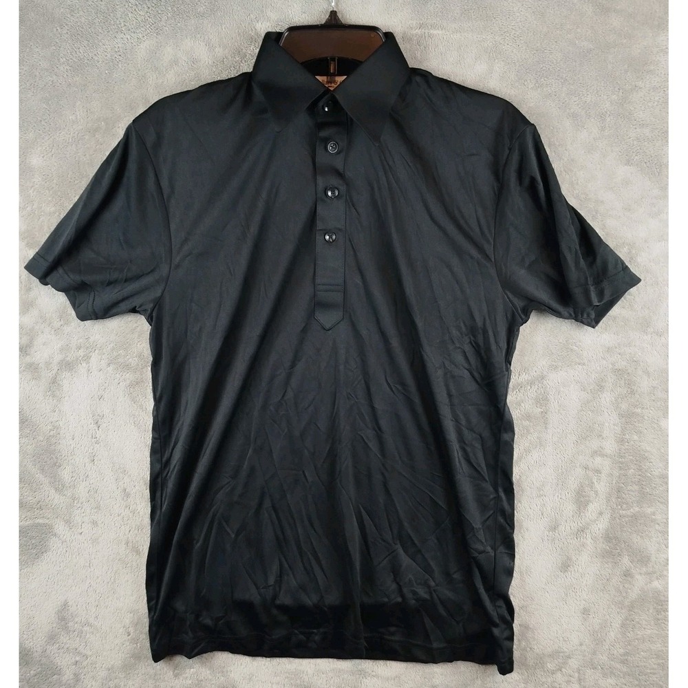 NWOT Collars and Co Polo Mens Small Black Solid Dress Collar Short Sleeve